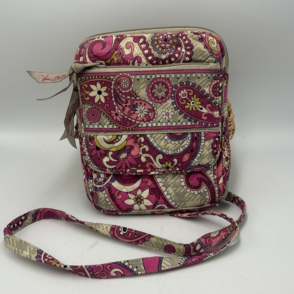Vera Bradley Mini Hipster Pink Purple Paisley Crossbody Flap Zip Bag Purse NWOT